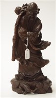 Good Chinese carved wood Sage with Peach figure