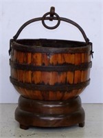 Rustic Chinese timber slat rice bucket