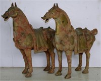 Pair of Chinese Tang style brass horses