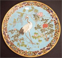 Japanese cloisonne Stork decorated display plate