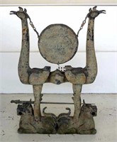 Large Chinese cast metal gong on stand