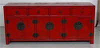 Chinese red lacquered side cabinet