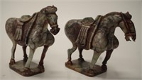 Pair carved stone Horse figures
