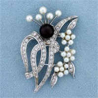Vintage Tahitian and Akoya Pearl and Diamond Pin o