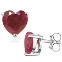 6MM Heart Cut Ruby 2CTW Stud Earrings in Sterling