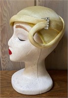 Cute Ladies Vintage Yellow Hat With Rhinestone