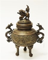 Large ornate Chinese bronzed censor