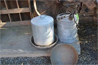 LOT OF GALV GAS CANS, CHICKEN FEEDERS, WEATHER