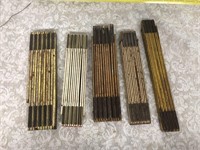 Vintage lot of 5 wooden folding rulers