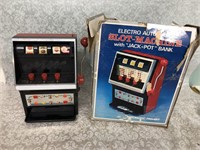 Vintage slot machine bank with original box
