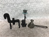 Vintage cast and brass candle holders and candle