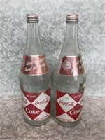 Vintage lot of 2 Coca Cola diamond label bottles