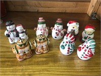 Vintage Christmas themed Snowmen santa salt and