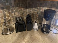 Paper towel holder, coffee maker, 2 mixers and