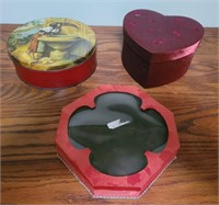 Round tin and small gift boxes. 7¼ , 7 & 7