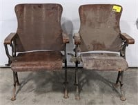 Antique Theater Chairs. Wood w/ Cast Iron Frame,