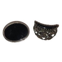 Black Onyx Mid Century 925 Silver Brooch