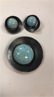 3pc Mid Century Turquoise Brooch Earring Set