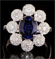 14K White Gold 3.30 ct Sapphire and Diamond Ring