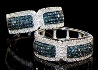 Stunning 1.00 ct Blue & White Diamond Hoop Earring