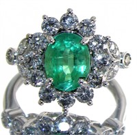 14kt Gold 3.21ct Oval Emerald & Diamond Ring