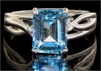 Natural 2.50 ct Swiss Blue Topaz & Diamond Ring