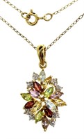 Genuine Gemstone & Diamond Antique Style Necklace