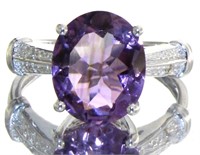 Oval 4.04 ct Natural Amethyst & Diamond Ring