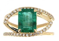 14k Gold 2.57 ct Natural Emerald & Diamond Ring