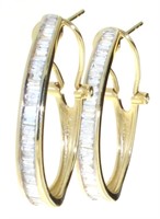 14kt Gold 1.50 ct Baguette Diamond Hoop Earrings