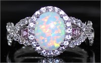 Stunning White Opal & Pink Sapphire Infinity Ring