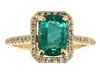 14k Gold 1.74 ct Natural Emerald & Diamond Ring