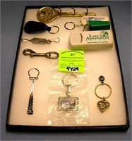 Collection of vintage key chains and holders