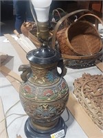 Antique Asian Bronze Cloisonne Enamel Vase Lamp