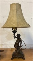 Bronzed Spelter Art Nouveau Table Lamp Pan 8"p