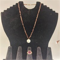 Garnet & Pearl Necklace with 10k Gold Ring