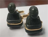 Green Buddha Cufflinks with gold links