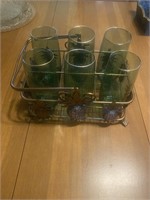 Set of 6 glasses with a tray