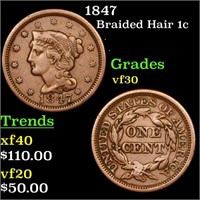 1847 Braided Hair Large Cent 1c Grades vf++