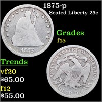 1875-p Seated Liberty Quarter 25c Grades f+