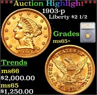 ***Auction Highlight*** 1903-p Gold Liberty Quarte