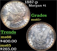 1887-p Morgan Dollar $1 Grades Gem+