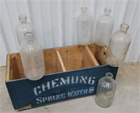 Chemung spring water crate w/6 embossed bottles