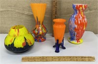 Colorful art glass vases - some chips