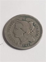 1874 USA III Cents Nickel Worth $60 .CB9N1