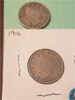 2 nickels 1906 and 1907.(Y23)