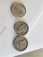 3 USA Silver Dimes  1939S,1941,1964D XF.(N3)