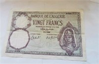 Algeria 20 Francs 1942 Series H VF/XF