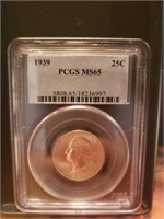 AMERICAN Silver Quarter Rare 1939 PCGS MS65,MR7