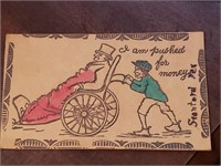 Antique Leather postcard 1900 hand painted.(P63)